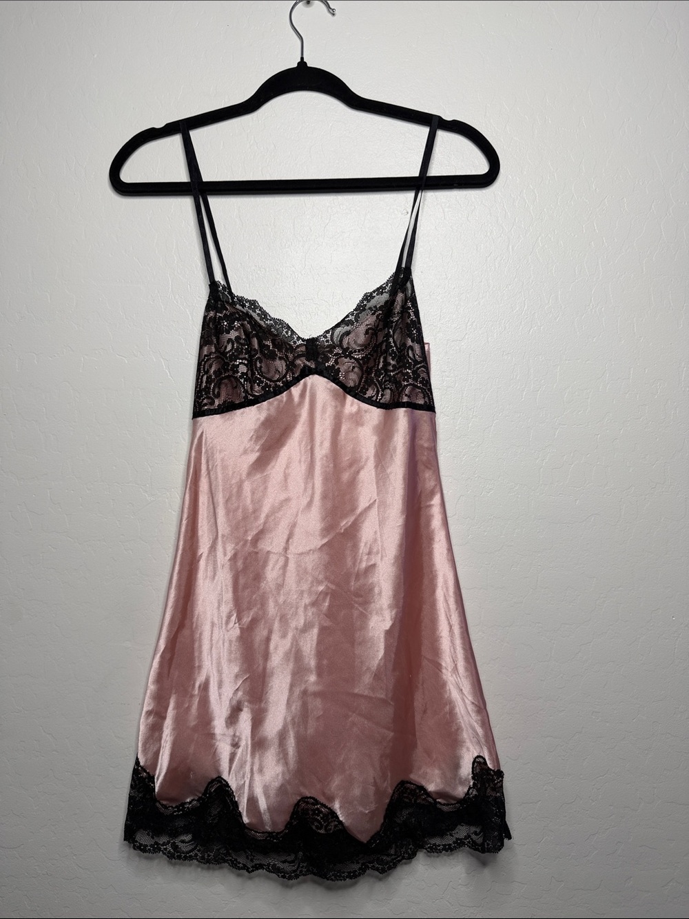 Victoria's Secret Pink Satin Chemise with Black Lace Trim